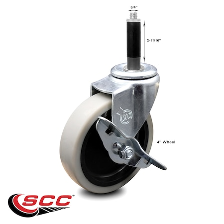 Service Caster 4 Inch Thermoplastic Rubber Wheel 3/4 Inch Expanding Stem Caster with Brake SCC-EX05S410-TPRS-SLB-34